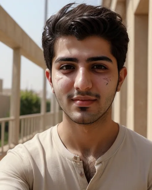Prompt: Cute Iranian boy, 24 years old, stubble on face, Bright skin, selphy