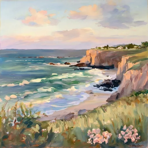 Prompt: cara pabst moran style 
ocean, Impressionist, domestic life, soft colors, loose brushwork