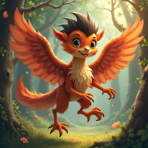 Prompt: acon the Dancing Griffite
Bacon was not just any griffite.
He was the best dancer in the sky!

With shimmering feathers, a tuft of dark hair, and feet full of rhythm,
Bacon would twirl through clouds, tap on tree branches,
and swoop in loops that made baby birds giggle.

Everyone loved watching Bacon dance.

One evening, Bacon was invited to perform in Berlin,
on the grandest stage in the forest world—The Featherlight Theatre.
Lights sparkled, music soared, and animals came from every corner
to see him fly and spin.

But just as Bacon leapt into his biggest, most daring twirl...
his foot slipped on the polished stage.

He fell hard.

A hush swept through the crowd.
Bacon clutched his leg.
"Ow..." he whispered.

The curtains closed gently.

Backstage, his forest friends rushed to help.
The owl brought a blanket.
The fox held his wing.
The squirrel called the doctor.

The doctor examined Bacon’s leg.
“This will need surgery,” he said kindly.
“You won’t be able to dance for a while.”

Bacon felt a lump in his throat.
No dancing?
Not even a little flap?

After the surgery, Bacon flew home to Newtownabbey,
a quiet place in Northern Ireland where the hills were soft,
the skies were wide, and the sea whispered encouragement from afar.

There, he rested in a cozy wheelchair made of willow branches.
Then, he used crutches carved from strong tree limbs.
He learned to hop, then step, then slowly walk again.

Some days were hard.
Some days, he felt grumpy or sad.
But his friends were always near—singing, painting,
even dancing small dances just for him.

And Bacon?
He never stopped dreaming of dancing.

One day, after many moonrises and careful steps...
Bacon stood tall on two feet.

He took a breath.
He wiggled his toes.
And then—
He danced.

Not just like before.
Slower, maybe. But stronger. Braver. Full of heart.

The forest cheered.
And in Berlin, on that same grand stage,
Bacon danced once more—
this time with joy in every step.

