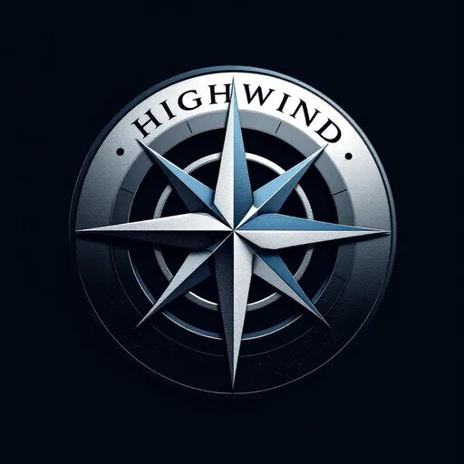 Prompt: Un logo représentant une compass rose avec les inscriptions HIGHWIND dessu