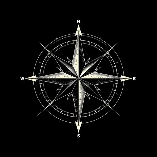 Prompt: Un logo représentant une compass rose sur fond noire avec les inscription HIGHWIND