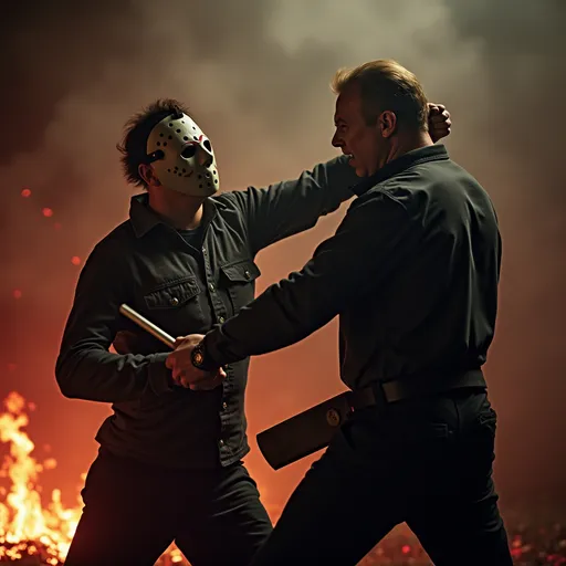 Prompt: Jason Vorhees fighting Micheal Myers