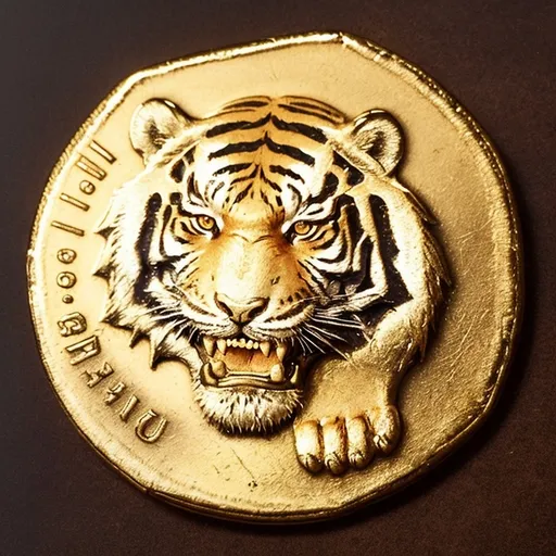 Prompt: gold coin with tiger roar on it