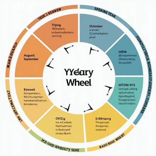 Prompt: Create a yearly wheel describing activities during the year in an operation. The following content should be inlcuded in the wheel: 

Augusti-september:​

Omvärldsanalys (intressentanalys och trendanalys)​

Invärldsanalys (SOAR/SMÖR-analys)​

Medarbetarsamtal 2, uppföljning/plan för kompetensutveckling för året/individuella utvecklingsinsatser​

​

Oktober-november:​

Översyn av kompetensförsörjningsstrategi​

Uppföljning av kompetensförsörjningshandlingsplan​

​

December-januari:​

Individuella medarbetarsamtal (dåtid, nutid och framtid - mål för kommande år) plan för kompetensutveckling för året​

Övergripande mål och bryts ned för mindre organisatoriska enheter​

Kortsiktiga verksamhetsplaner med aktiviteter för kommande år tas fram baserat på formulerade mål​

Planeringsdagar i januari en dag för alla en dag för enheterna.​

​

​

Februari-mars:​

Successionsplanering ​

​

​

April:​

Onboarding lokalt – onboarding centralt (introduktionsdagen 2 ggr per år)​

Utbildningsvecka​

​

​

December:​

Onboarding lokalt – onboarding centralt (introduktionsdagen 2 ggr per år)​

Utbildningsvecka​

​

​

Kvartalsvis under hela året:​

​

Kvartalsmässig måluppföljning på enhetsnivå​

​

Månadsvis:​

Verksamhetsområdesmöten ca 1 gång i månaden​
