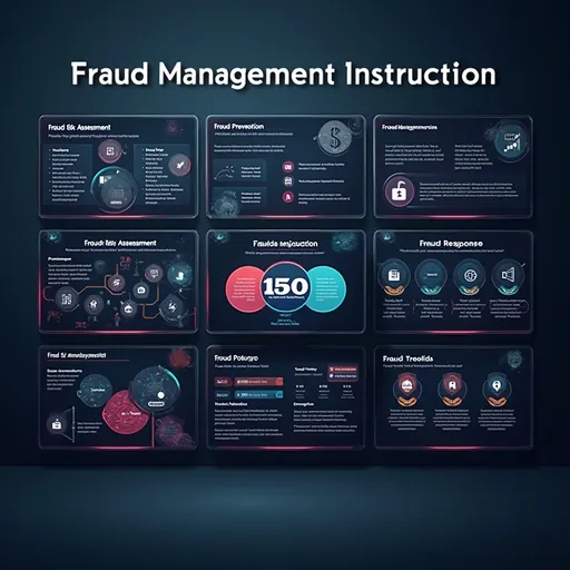 Prompt: Create an attractive graphical powerpoint model displaying the Fraud Management Instruction :
1. Fraud Risk Assessment 
2. Fraud Prevention
3. Fraud Detection
4. Fraud Response
5. Fraud Managment Framework
6. Stakeholders roles and responsibilities
7. Fraud Strategy
8. Fraud Policy