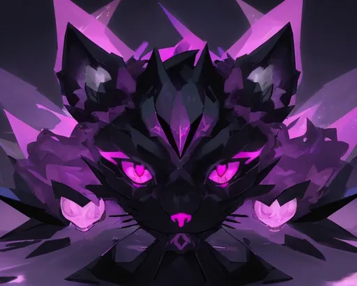 Prompt: A cat especter made of glowing magenta-colored dark energy, with a gradiaent from shyni magenta up from darken magenta down, shaped like an anthropomorphic cat,

with a skull mask shaped like a cat's skull.