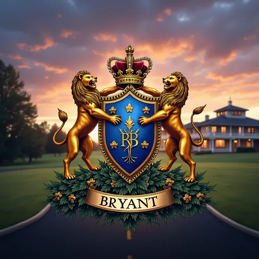 Prompt: Act as Royal historian and family crest creator and create crest for Bryant Country Club and Resort. Create crest for flag and building 