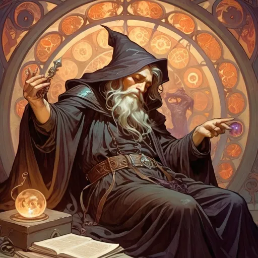 Prompt: A dark wizard casting the dungeons and dragons spell, Sleep, on a victim. 