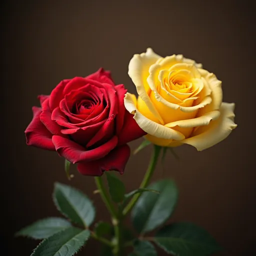 Prompt: creat image of a red rose and a yellow rose together
