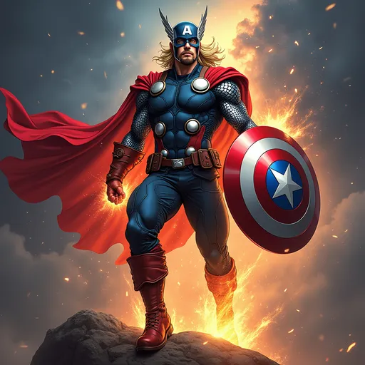 Prompt: Thor Captain America fusion
