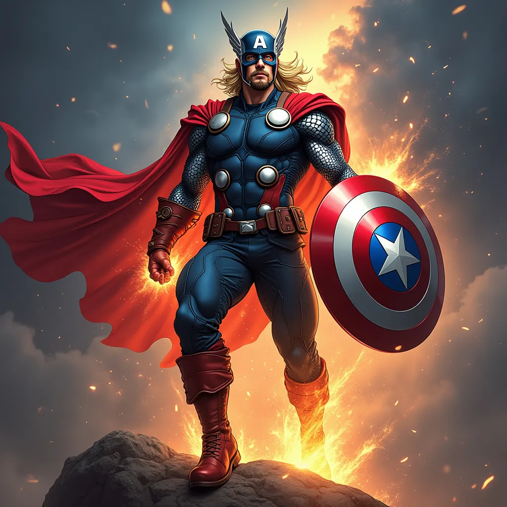Prompt: Thor Captain America fusion