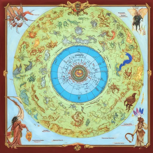 Prompt: Shamans map of alternate worlds both upper and lower dimensions with creatures like fairies and spirit animals from the indegenous people and beings from other realms like deities 