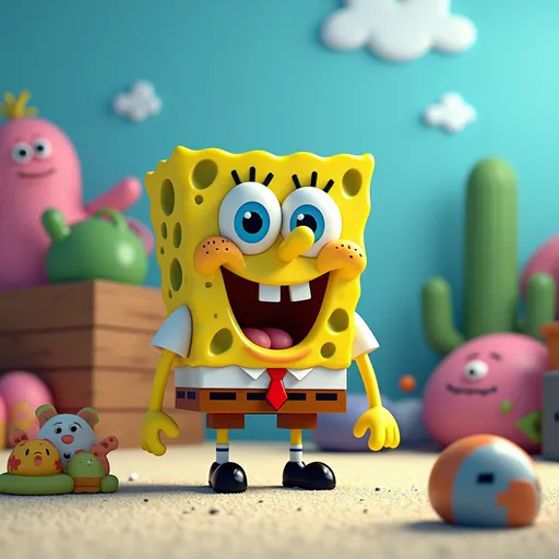 Prompt: Can you do me a Roblox map thumbnail for my SpongeBob obby map I made 