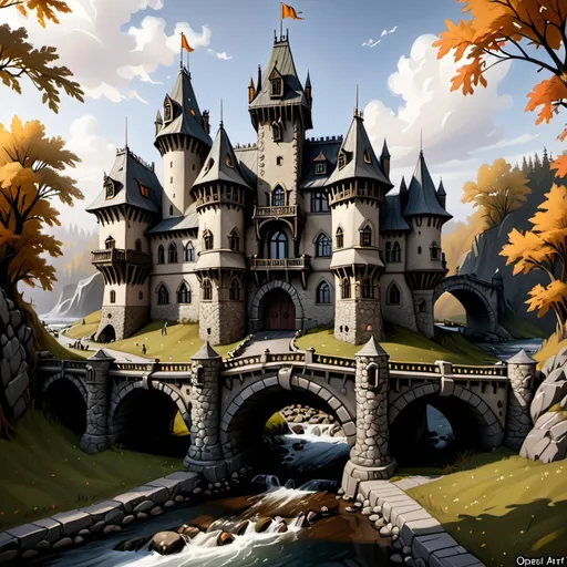 Prompt: The Chigag Castle, a renaissance style building with a mot around it and an amzing bridge with amaing arches.

















