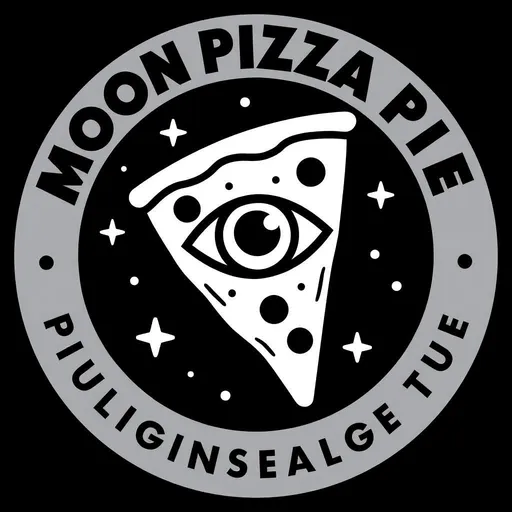 Prompt:   a pizza bar named Moon Pizza Pie with an image of a pizza slice with an eye in the center of the slice like the illuminati