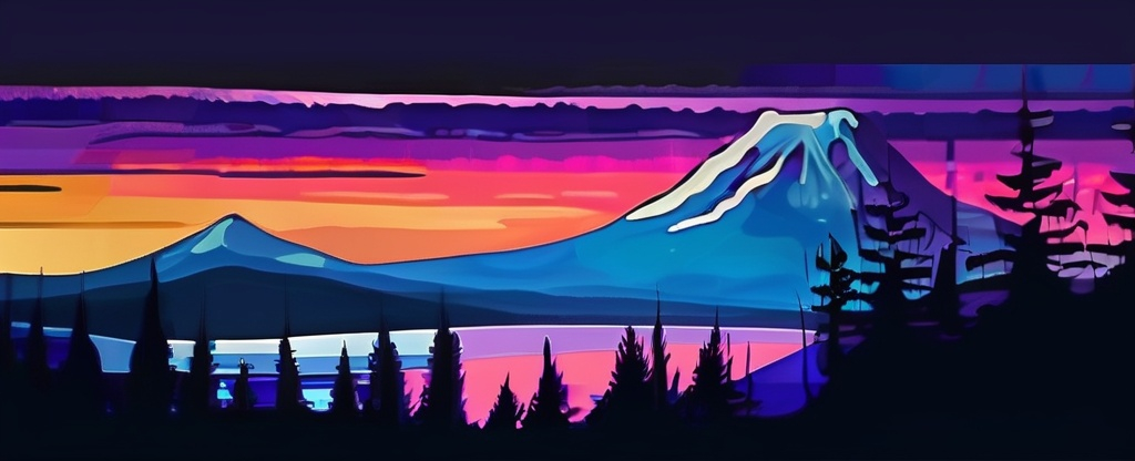 Prompt: Stylized rough Mt. Rainer skyline at night impressionistic painting with large palette-knife in blue black and purple tones