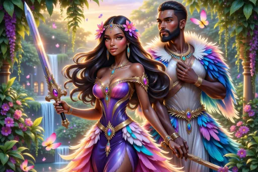 Prompt: @dAqm5U9nB7qivhO0t5sJ is preparing for war with a sword and cute brown skinned prince with short hair. They both have swords.