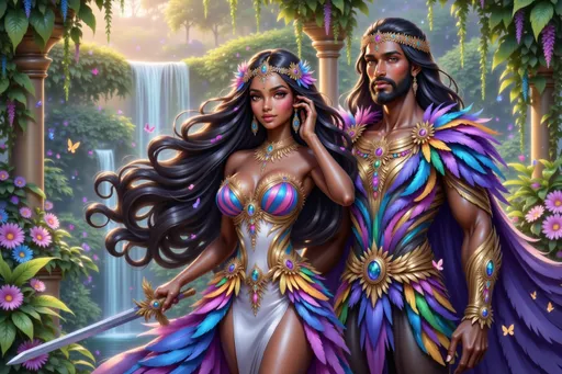 Prompt: @dAqm5U9nB7qivhO0t5sJ is preparing for war with a sword and handsome brown skinned prince has a sword.