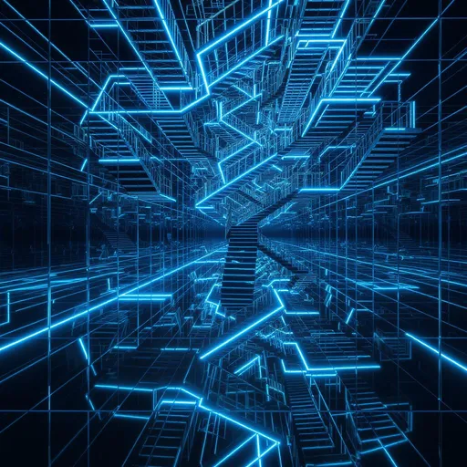 Prompt: “An epic, hyper-realistic infinite mirror corridor with an Escher-inspired twist. The scene features a flawlessly reflective, high-gloss mirror hallway that stretches into infinity, with perfectly detailed, suspended staircases arranged in an impossible, mind-bending geometry at its center. Each staircase is rendered with immaculate clarity and is reflected exactly in the surrounding mirrors—no extraneous images, only the pure architectural marvel repeated ad infinitum. The corridor is lit with dramatic, high-contrast lighting, using bold neon accents of metallic blue and crisp white to emphasize depth and form. Intricate textures, striking reflections, and a futuristic yet awe-inspiring atmosphere combine to create an optical illusion where geometry seems to defy logic. Aim for photorealistic detail and precise perspective in this surreal architectural masterpiece.