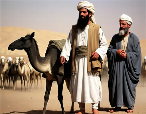 Prompt: Time Period: Prophet Ibrahim (2300–1900 BCE)
Geography: Iraq, Damascus, and Egypt – deserts, valleys, tents, ancient cities, altars
Context: Related to Prophet Ibrahim (A.S), his family (Ismail, Hajra, Saira), Qurbani, sacrifice, divine tests
Clothing: Men in kurta and imamah; women in burqa and hijab; children in Islamic attire (modest and historic)
Facial Depiction: Revered figures shown in silhouette or from behind
Mood/Lighting: Emotional gravity – sacrifice, revelation, spiritual strength; golden-hour, torchlit, starlit
Visual Style: Ultra-realistic, 4K, cinematic lighting, dramatic contrast, spiritual depth
Scene Description:
A sinister, otherworldly figure crawls menacingly across a barren ground, its gaunt, grey skin emphasizing a skeletal structure and protruding features that evoke fear. Sharp teeth glisten with an unsettling grin, complemented by piercing red eyes that seem to glow with malice, enhancing the eerie atmosphere of the scene. Shadows envelop the background, hinting at a desolate setting, while the low-angle perspective intensifies the creature's threatening demeanor. The overall color palette is dreary and dark, echoing a nightmarish theme that suggests an impending confrontation between good and evil, conveying a strong sense of foreboding and dread.