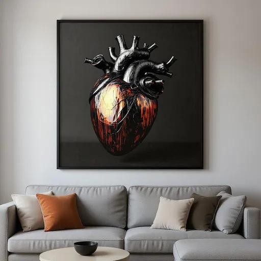 Prompt: Create an image of this print on a canvas above a sofa. 
