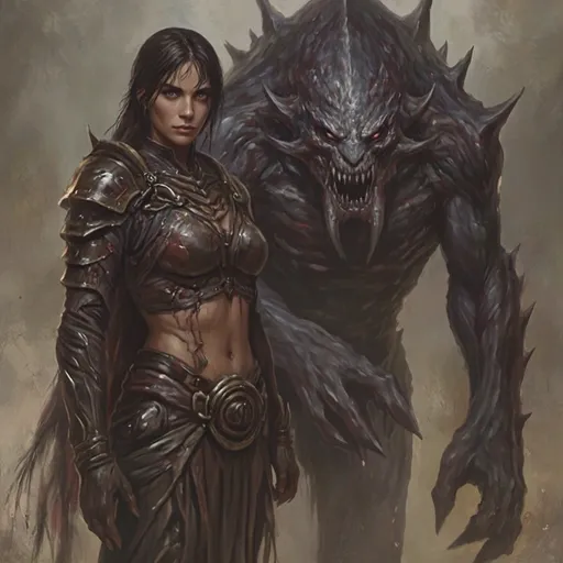 Prompt: Woman with a monster 