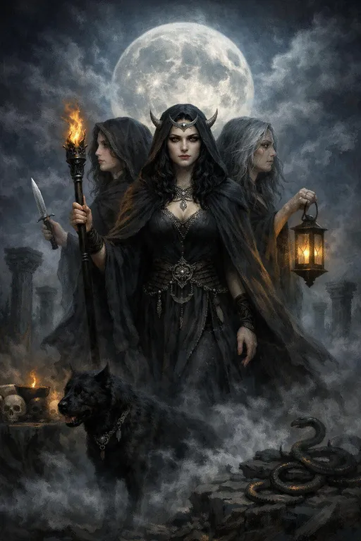 Prompt: The Triple Goddess, Hecate appears to me in my dreams 