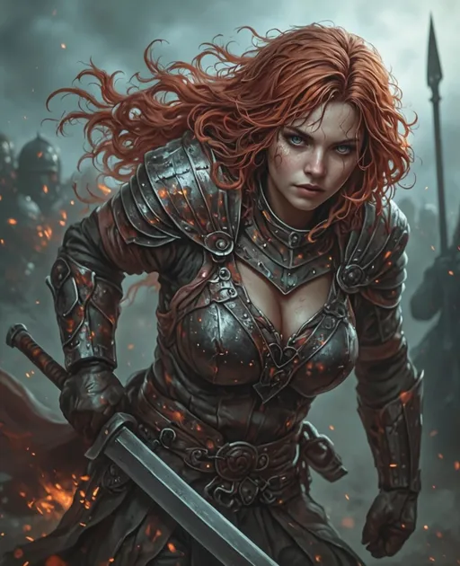 Prompt: Woman warrior going into battle 