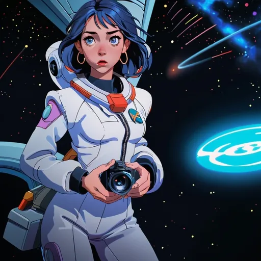Prompt:  woman space cadet is playing with the camera 