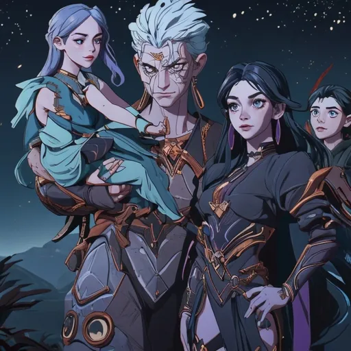 Prompt: The Goddess Nyx and her Brood of Night , referencing from Hesiod.