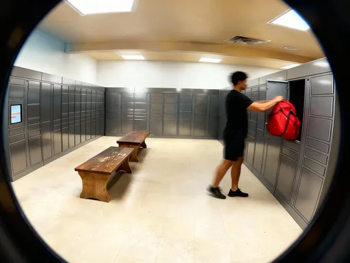 Prompt: Add motion blur to the figure, and this photo is taken with a wide angle lens
