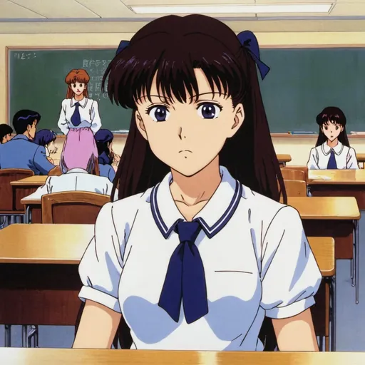 Prompt: 1990s anime screencap, a school girl, anime scene