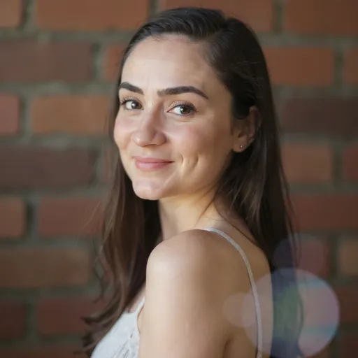 Prompt: A realistic portrait of a woman with a big dimple on her left cheek, height 170 cm, weight 62 kg, natural and elegant appearance. Soft lighting, clear skin, warm expression, medium build.