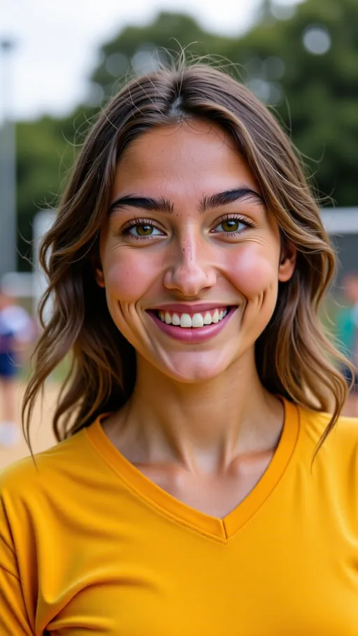 Prompt: @Oy8GQ9e5NlEBIvrrREPZ spielt volleyball mit den freunden. Masn sieht das ganze spiel feld von der ferne. sie hat den position als spieler natürlich .