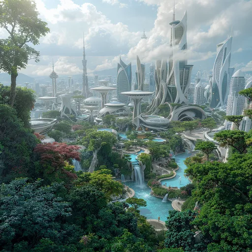 Prompt: a futuristic city with vegetation