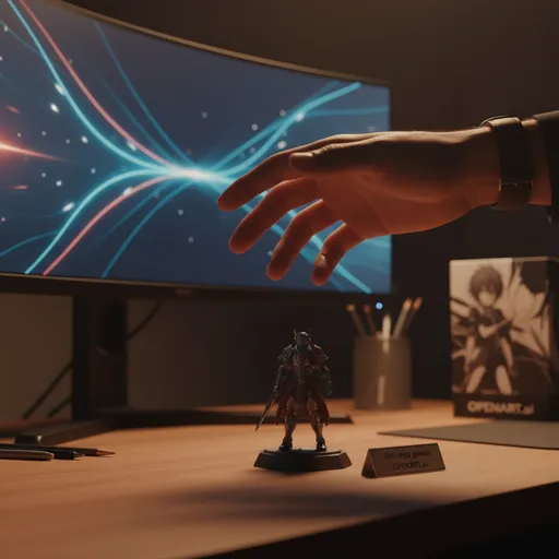 Prompt: Dito nyo gawin
OPENART.ai
A cinematic close-up of a hand slowly reaching into the scene, gently picking up a realistic figure model from a desk. The hand moves naturally, as if examining the figure like a collectible. The setting is a stylish workspace with a computer monitor and a boxed toy in the background. Lighting is warm and dramatic, giving the scene a premium cinematic look. Smooth camera motion, shallow depth of field, ultra realistic.
Thank me later🫰