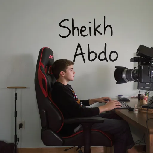 Prompt: سلاو من دەمەوێ ڤیدیۆ دروست بکەم بە ژیری دەستکرد  
ڤیدیۆیەکەم زۆر وردەکاری کەمە خۆت وردەکاری زیاد کە بۆی
کوڕێک بێت لەسەر کورسی بڕاندی ari gamimgدانیشتبێت و کامیرە لە پشتەوە بێت و کورەکە خەریکی هاک کردن بێت و بەگەورەی لەسەر دیواری ژورەکە نوسرابێت شێخ عەبۆ و کامیرەکە کەم کەم بجوڵێ