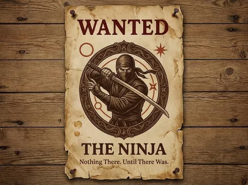 Prompt: Redesign the reference picture, retaining the words and the face of the witch and produce a period wanted poster. Keep he text and the image of the witch.

These are terrific. Keep them as they are but make them portrait size.

Do a similar portrait poster for the creature Catnip. Keep all the wording and make Cantnip more panther-like and much more ferocious. Follow the style of the Witch poster.

Now do the same for the Ninja. Keep all the words and follow the style of the witch. Give him a Samurai Sword.