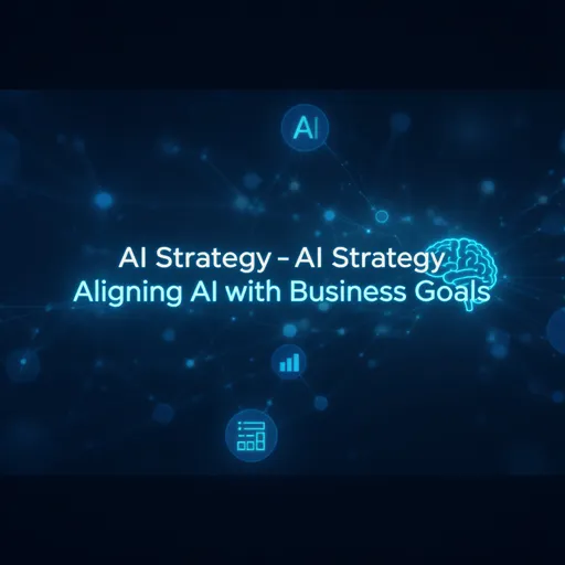 Prompt: Abstract animation of a neural network forming across a dark-blue background. Glowing lines connect to icons: business, data, and AI brain. On-screen text fades in: 'AI Strategy – Aligning AI with Business Goals'. Sleek, modern, sci-fi lighting. Subtle particle effects. Loop-ready.