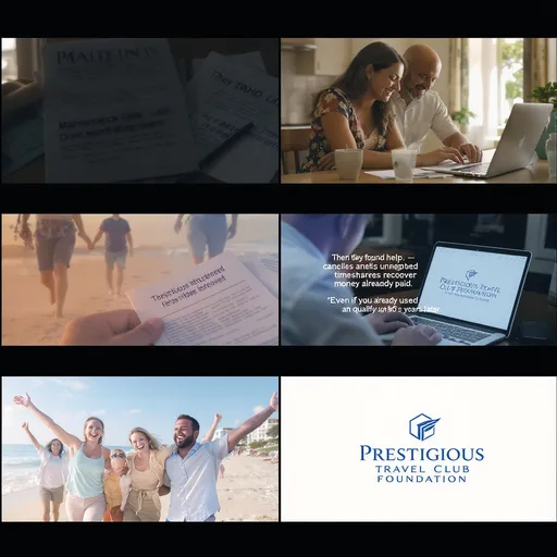 Prompt: Excellent — here’s your 30-second Sora prompt, crafted specifically for social media and TV ad spots promoting your nonprofit timeshare cancellation program under the Prestigious Travel Club Foundation.


---

🎬 Sora Prompt: 30-Second Nonprofit Timeshare Cancellation Ad

> Prompt:
Create a cinematic 30-second video for a nonprofit timeshare cancellation service that helps families escape unwanted contracts and recover money.

Scene 1 (0-5s):
Close-up of a couple at their kitchen table, surrounded by bills labeled “Maintenance Fee Increase.”
Narrator (calm, sincere):
“They loved their vacations — until their timeshare costs never stopped rising.”

Scene 2 (6-15s):
Lighting shifts to bright daylight as the couple finds Prestigious Travel Club Foundation – Nonprofit Timeshare Relief Program on their laptop.
Narrator:
“Then they found help — a nonprofit that cancels unwanted timeshares and can even recover money already paid.”

Scene 3 (16-25s):
Montage of happy families walking on the beach, smiling volunteers answering calls, and the couple celebrating freedom.
Overlay text:
“Even if you already used an exit company — you may still qualify up to 5 years later.”

Scene 4 (26-30s):
Fade to clean white background with Prestigious Travel Club Foundation logo.
Narrator:
“A 501(c)(3) nonprofit — helping families find freedom again.”

Visual tone: Cinematic, emotional, hopeful.
Color palette: Prestigious blues and whites.
Music: Begins tense, ends uplifting.
Voice: Trustworthy, compassionate.
Output style: 16:9 widescreen, film-quality realism, perfect for social media or TV broadcast.



