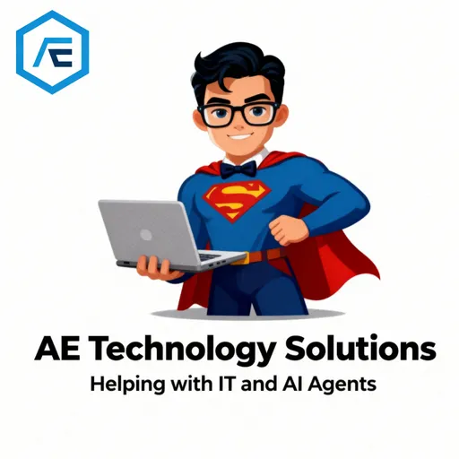 Prompt: Superman, but super nerdy. Our logo is attached. Our company name is AE Technology Solutions. We help people with IT and AI Agents
