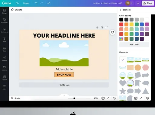 Prompt: Create a template in canva for an ad design 1920 px x 1080 px