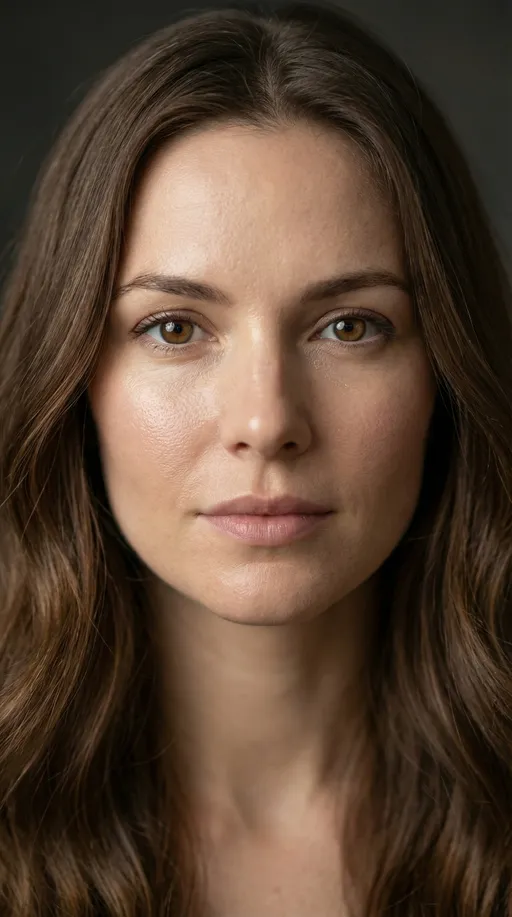 Prompt: Ultra-realistic female portrait, 4K resolution, cinematic studio quality.
Perfectly balanced and harmonious facial proportions with flawless natural symmetry.
Soft, elegant facial structure with a calm and refined expression.
Brown eyes, hyper-detailed, crystal-clear focus with a subtle natural glow and realistic light reflections.
Long, wavy coffee-brown hair, flowing naturally and gently framing the face with soft movement.
Fair skin tone with natural texture, realistic pores, smooth yet authentic complexion, healthy skin luminosity.
Soft natural lighting, high dynamic range, shallow depth of field, professional portrait photography, photorealistic, extremely detailed, sharp focus, realistic color grading.