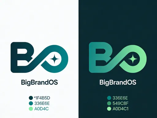 Prompt: Create a minimalist logo for “BigBrandOS”, an AI‑powered app that unifies social media management. The logo should elegantly combine the letters B and O into a continuous loop or infinity shape to represent unified management. Incorporate a subtle spark or star to symbolise innovation. Use a refined colour palette of dark teal (#1F4B5D), secondary teal (#336E6E), medium jade (#549C8F) and light jade accent (#A0D4C1). The design must be clean, with crisp lines and minimal detail, making it easy to reproduce across web, print and app icons. Provide versions on both light and dark backgrounds.