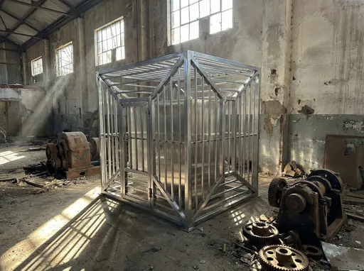 Prompt: Create a fabricated steel security cage to go over the steel box in the picture