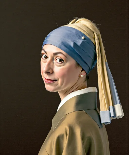 Prompt: Woman in Girl With Pearl Earring pose