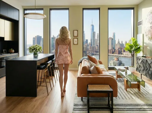 Prompt: esa mujer de espalda caminando hacia la cocina 