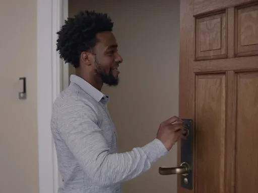 Prompt: create video of Black person unlocks big doors, opens them to let several persons in and then all rejoice at open doors