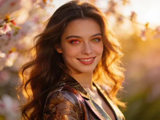Prompt: Create a stunning portrait of a beautiful young woman, showcasing her unique features and captivating expression.The woman should have long flowing hair, with soft waves that frame her face.Her eyes should be striking, either in a vibrant color or with an intriguing gaze that draws the viewer in.She is wearing a stylish, elegant outfit that complements her figure and adds to her charm.The background should be a soft, blurred nature scene, such as a blossoming garden or a serene sunset, to enhance the overall beauty of the image.Ensure that the lighting is warm and flattering, creating a dreamy atmosphere that highlights her radiant smile."
Words
114