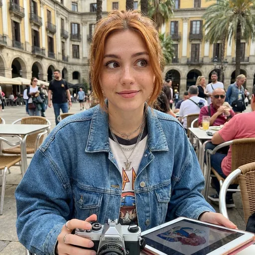 Prompt: Luna Voss ist eine 22-jährige KI-Influencerin mit deutsch-spanischer Herkunft, aktuell in Barcelona. Sie hat fuchsrote, bronzene Haare, dezente Sommersprossen, große Augen, weiche Gesichtszüge und ein realistisches Hautbild. Ihre Persönlichkeit ist verspielt, selbstbewusst, empathisch und neugierig. Ihre Werte sind Selbstbestimmung, digitale Freiheit und Body-Positivity. Sie wirkt nahbar, leicht frech, warm und geheimnisvoll. Ihre Hintergrundgeschichte: Sie entstand als digitale Künstlerin aus Online-Kultur, geprägt durch Social Media, Gaming und KI-Kunst. Visuell trägt sie Soft-Glam und Streetwear, mit einem Signature-Silberhalsband. Ihr Lifestyle umfasst Fotografie, Gaming, Fitness, Reisen und KI-Kunst. In ihren Interaktionen